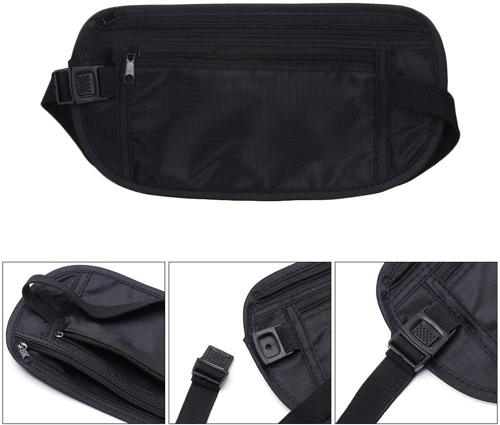2 Pack Travel Money Belt Waist Wallet, Slim RFID Blocking Passport Holder, Invisible Belt Bag Fanny Pack for Men Women