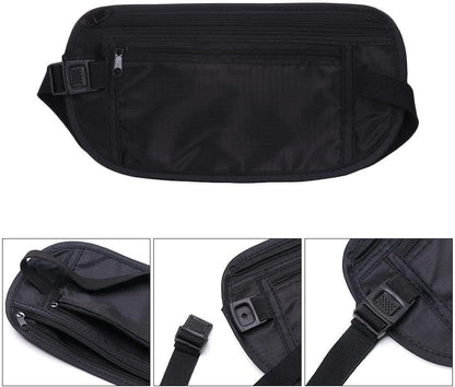 2 Pack Travel Money Belt Waist Wallet, Slim RFID Blocking Passport Holder, Invisible Belt Bag Fanny Pack for Men Women