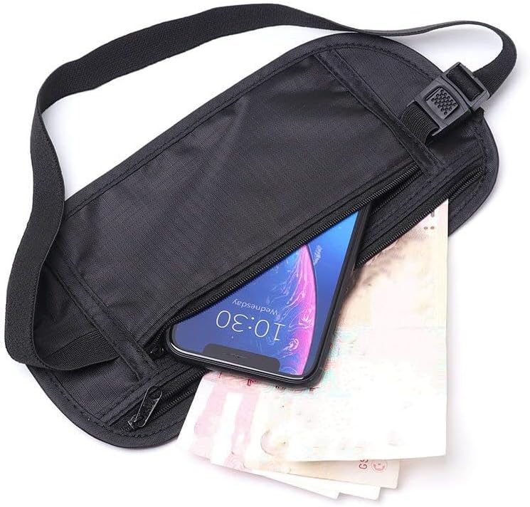 2 Pack Travel Money Belt Waist Wallet, Slim RFID Blocking Passport Holder, Invisible Belt Bag Fanny Pack for Men Women