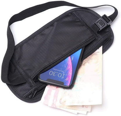 2 Pack Travel Money Belt Waist Wallet, Slim RFID Blocking Passport Holder, Invisible Belt Bag Fanny Pack for Men Women