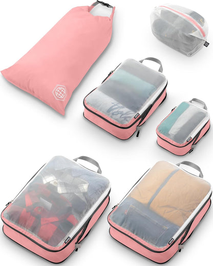 Large Packing Cube Set with See Through Mesh- Compression Packing Cubes Travel Organizers (White)