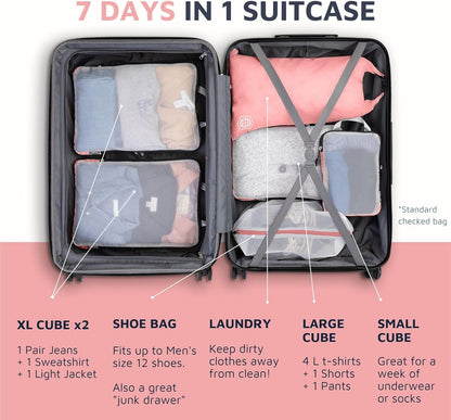 Large Packing Cube Set with See Through Mesh- Compression Packing Cubes Travel Organizers (White)