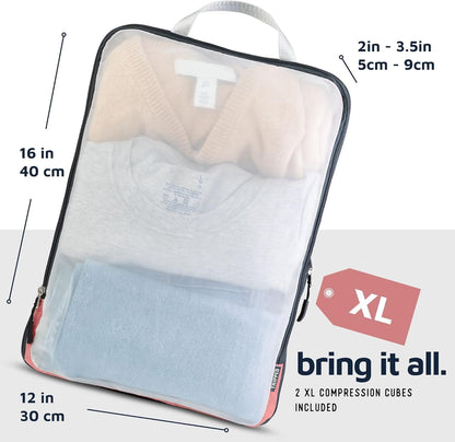 Large Packing Cube Set with See Through Mesh- Compression Packing Cubes Travel Organizers (White)