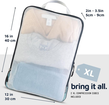 Large Packing Cube Set with See Through Mesh- Compression Packing Cubes Travel Organizers (White)
