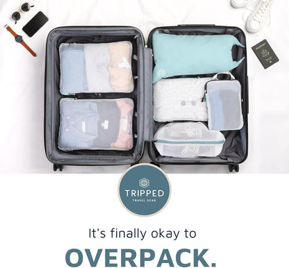 Large Packing Cube Set with See Through Mesh- Compression Packing Cubes Travel Organizers (White)