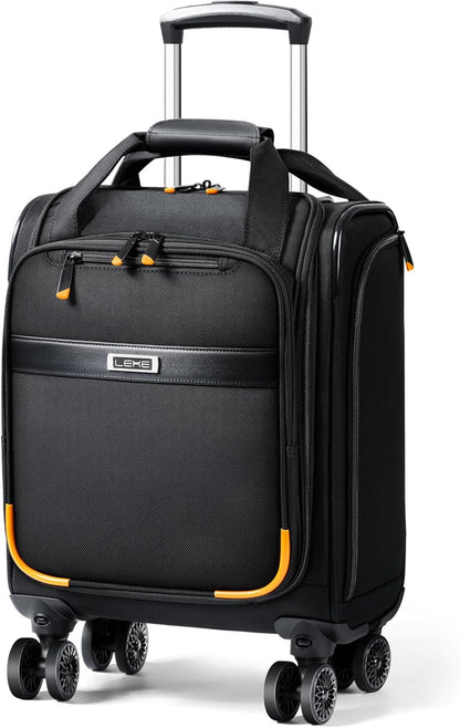 Underseat Carry On Luggage with Spinner Wheels,16 Inch Softside Suitcase with Detachable Wheels, Lightweight Travel Luggage Bag for Men Women, Black