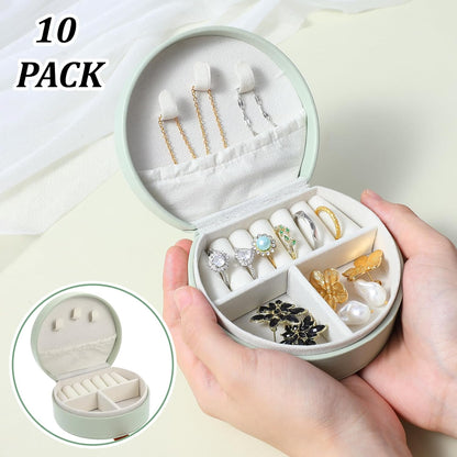 10 Pcs Mini Jewelry Travel Case, Small Travel Jewelry Case Organizer, Half Moon Leather Jewelry-Box with Handle, Green Bridesmaid Gift for Women Wedding Party Accessories