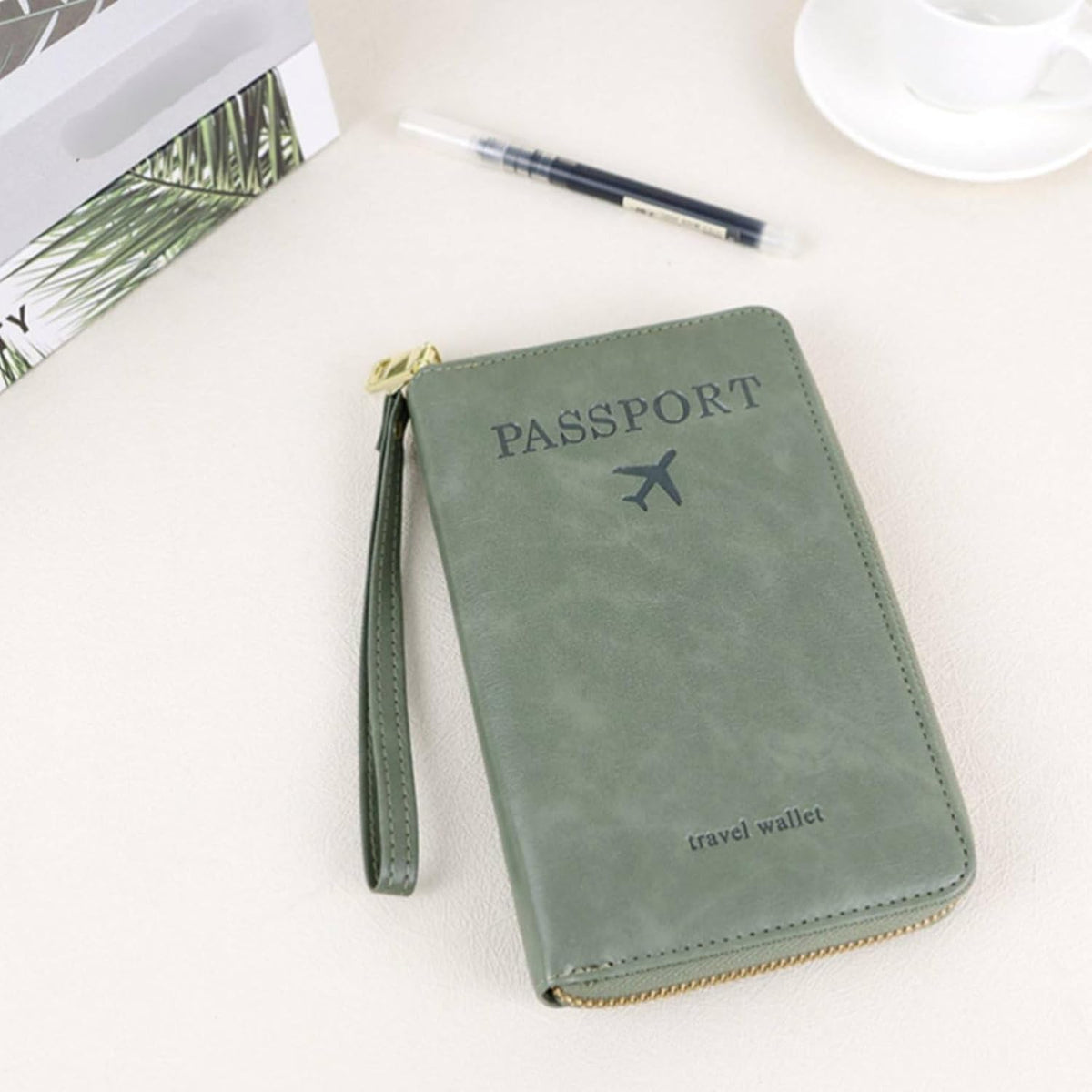 Travel Document Holder Organizer Wallet Cover PU Leather with Slots for Documents Suitable for Commuting Travel, Black