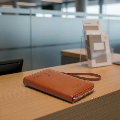 Travel Document Holder Organizer Wallet Cover PU Leather with Slots for Documents Suitable for Commuting Travel, Black