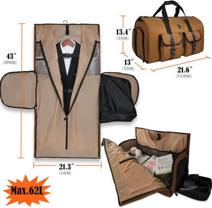48H Garment Duffle Bags For Travel,10-Pockets Carry On Garment Bag, 3 Suit Travel Bags, 62L 2-In-1 Garment Duffel Bag, Convertible Garment bag, Boardable Garment Bag