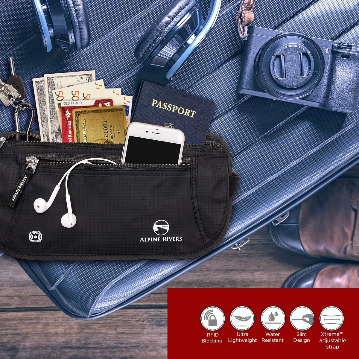 Money Belt for Travel - RFID Hidden Wallet, Sahara Sand | Triple-layer RFID shielding, hidden passport holder and waist wallet, 7 card sleeves included, fits 26-56 inch waists