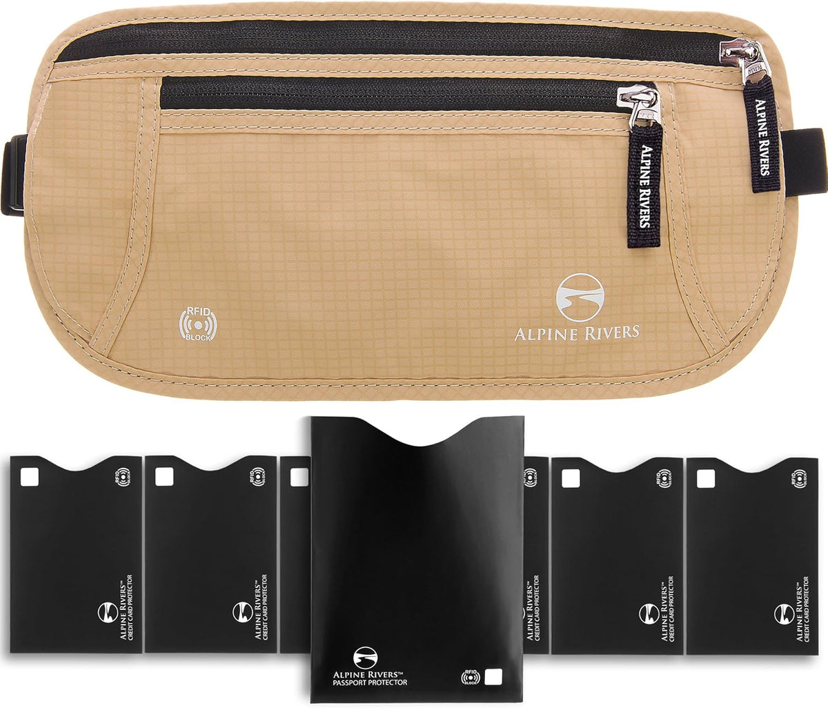 Money Belt for Travel - RFID Hidden Wallet, Sahara Sand | Triple-layer RFID shielding, hidden passport holder and waist wallet, 7 card sleeves included, fits 26-56 inch waists