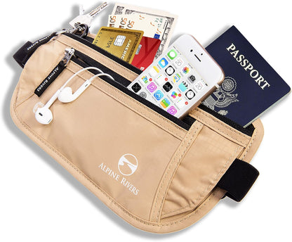 Money Belt for Travel - RFID Hidden Wallet, Sahara Sand | Triple-layer RFID shielding, hidden passport holder and waist wallet, 7 card sleeves included, fits 26-56 inch waists