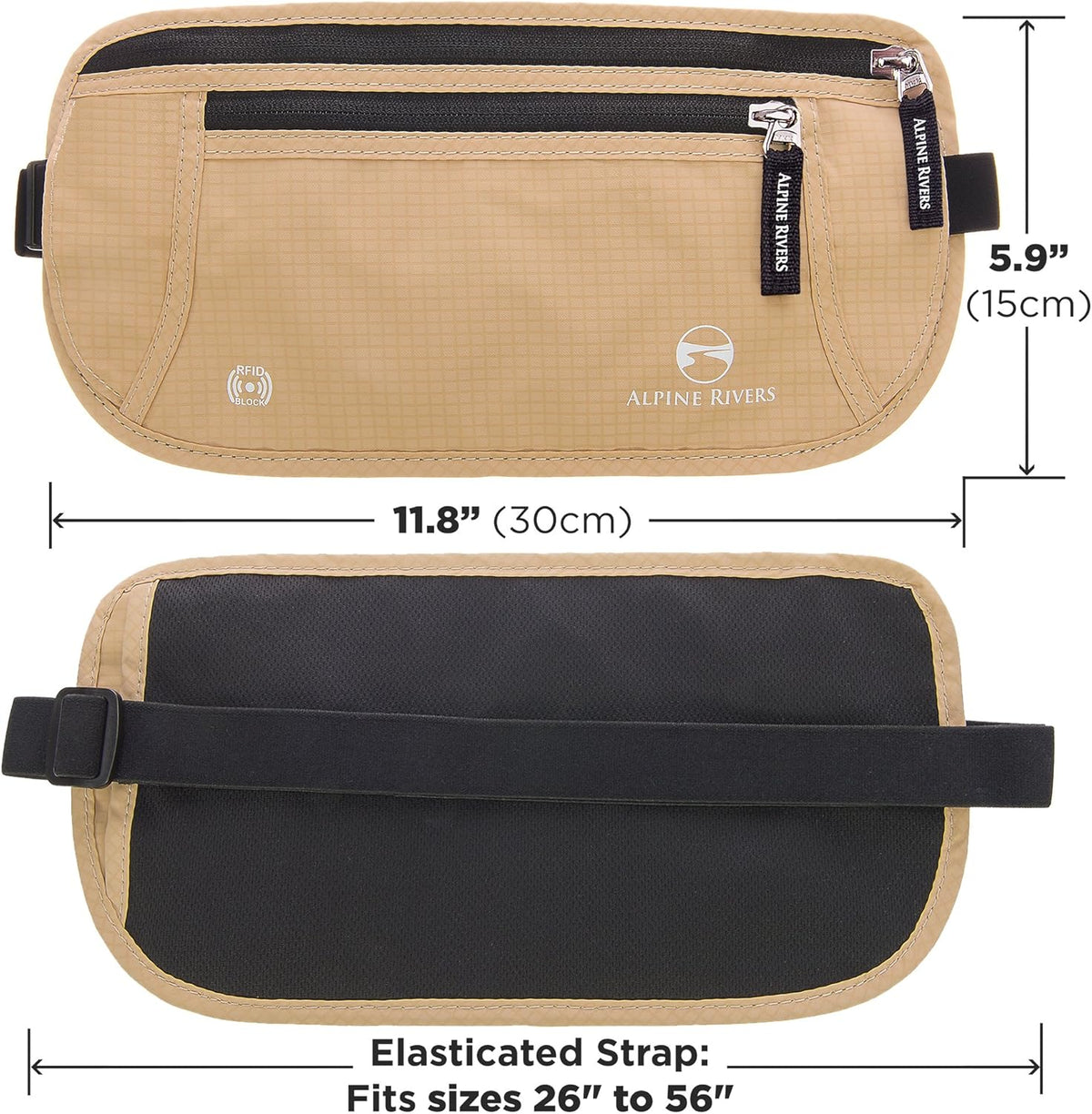 Money Belt for Travel - RFID Hidden Wallet, Sahara Sand | Triple-layer RFID shielding, hidden passport holder and waist wallet, 7 card sleeves included, fits 26-56 inch waists