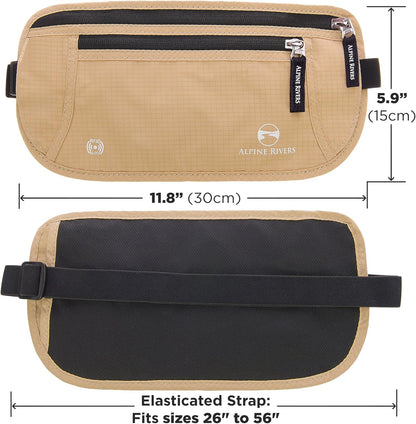 Money Belt for Travel - RFID Hidden Wallet, Sahara Sand | Triple-layer RFID shielding, hidden passport holder and waist wallet, 7 card sleeves included, fits 26-56 inch waists