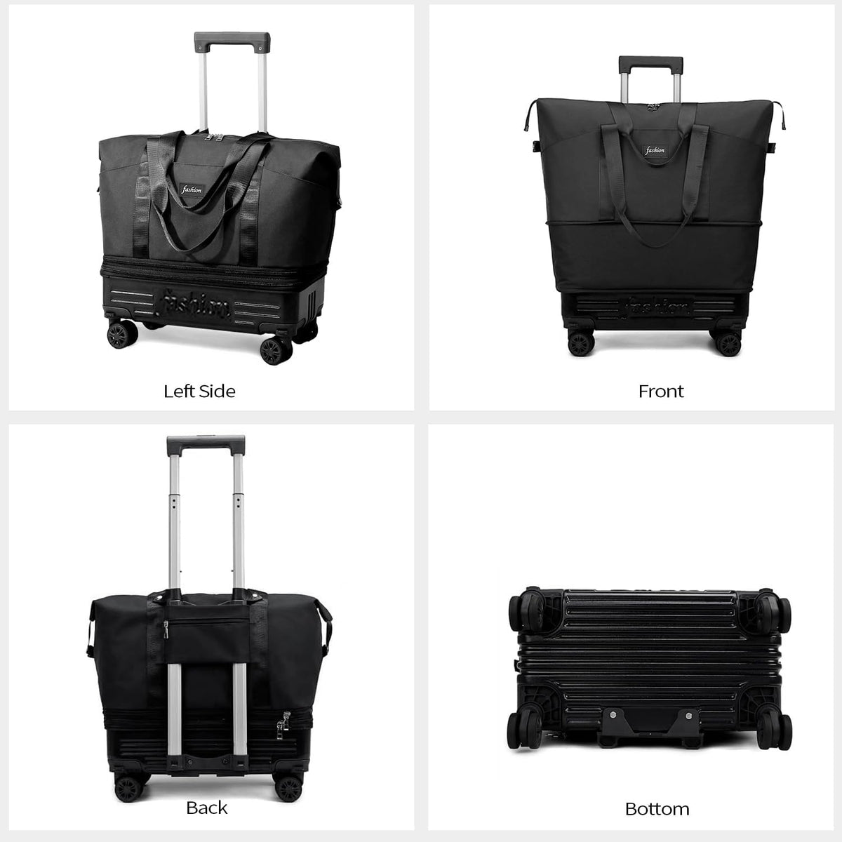 Rolling Duffle Bag with Wheels and Handle, Expandable Foldable Travel Bag - Wheeled Carry On Luggage, Collapsible Suitcase for Weekend Trips, Gym, Large Capacity & Waterproof (Black)