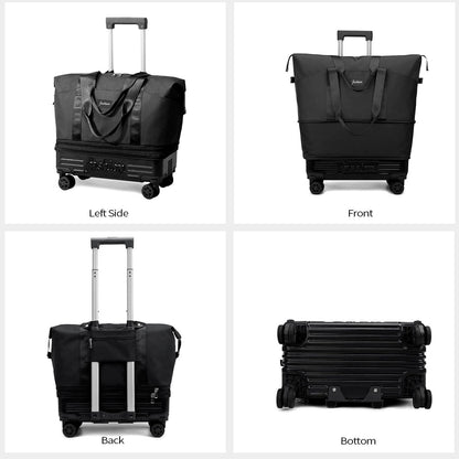 Rolling Duffle Bag with Wheels and Handle, Expandable Foldable Travel Bag - Wheeled Carry On Luggage, Collapsible Suitcase for Weekend Trips, Gym, Large Capacity & Waterproof (Black)