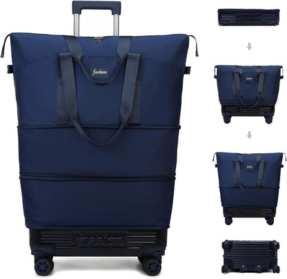 Rolling Duffle Bag with Wheels and Handle, Expandable Foldable Travel Bag - Wheeled Carry On Luggage, Collapsible Suitcase for Weekend Trips, Gym, Large Capacity & Waterproof (Black)