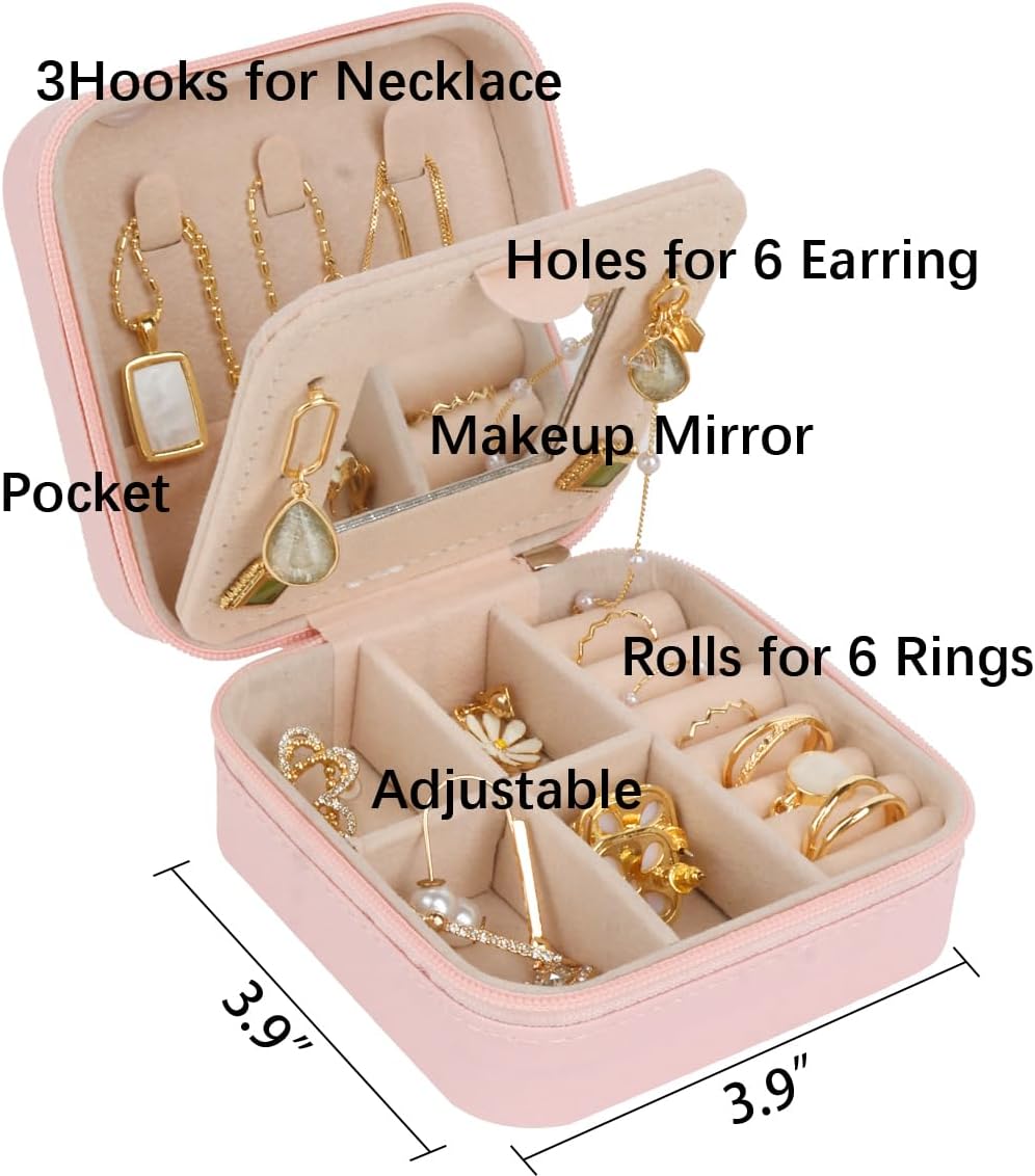 Travel Jewelry Case Box Organizer with Mirror, Jewelry Storage,Green,1 Pcs