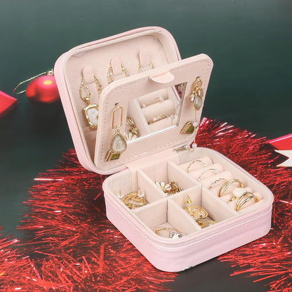 Travel Jewelry Case Box Organizer with Mirror, Jewelry Storage,Green,1 Pcs