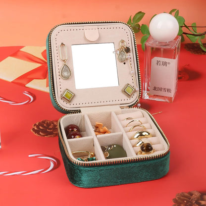 Travel Jewelry Case Box Organizer with Mirror, Jewelry Storage,Green,1 Pcs