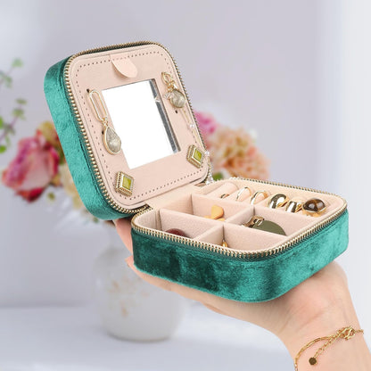 Travel Jewelry Case Box Organizer with Mirror, Jewelry Storage,Green,1 Pcs