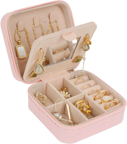 Travel Jewelry Case Box Organizer with Mirror, Jewelry Storage,Green,1 Pcs