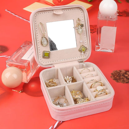 Travel Jewelry Case Box Organizer with Mirror, Jewelry Storage,Green,1 Pcs