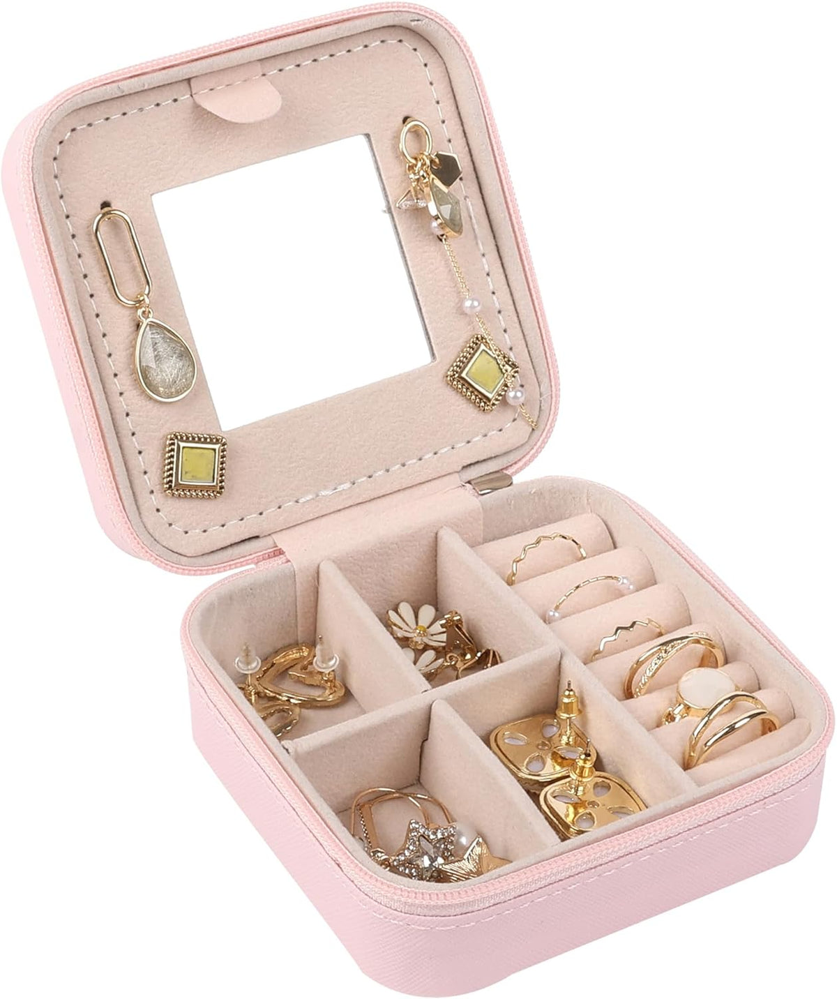 Travel Jewelry Case Box Organizer with Mirror, Jewelry Storage,Green,1 Pcs