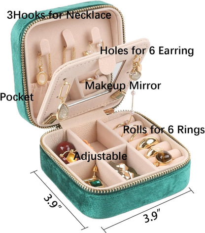 Travel Jewelry Case Box Organizer with Mirror, Jewelry Storage,Green,1 Pcs