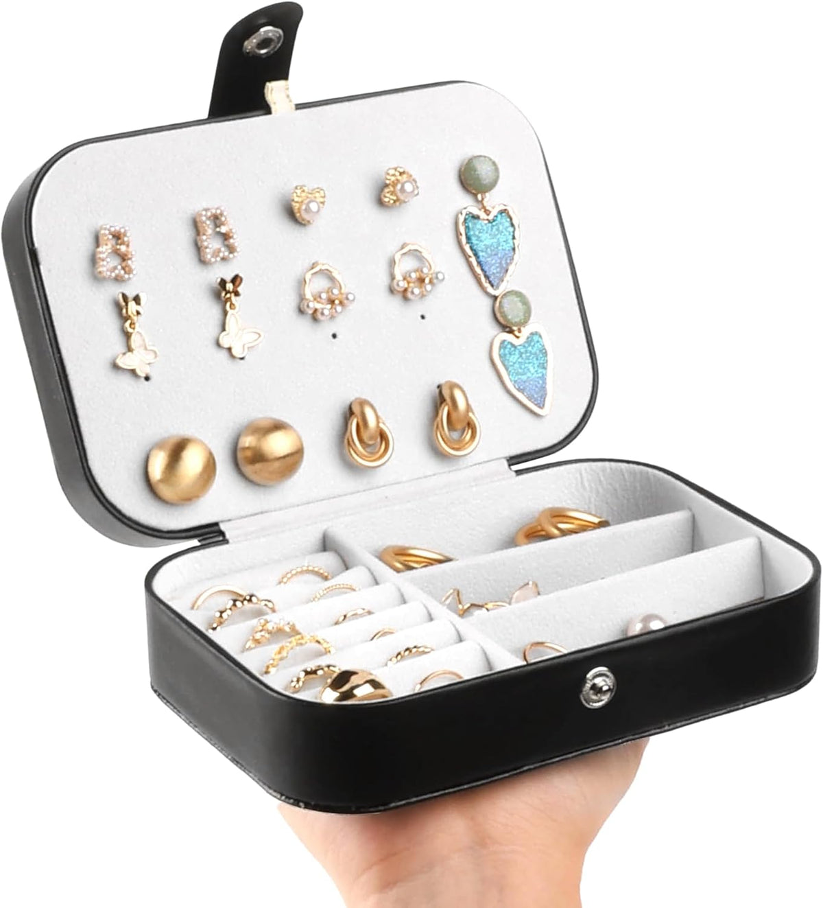 Travel Jewelry Case Box Organizer with Mirror, Jewelry Storage,Green,1 Pcs