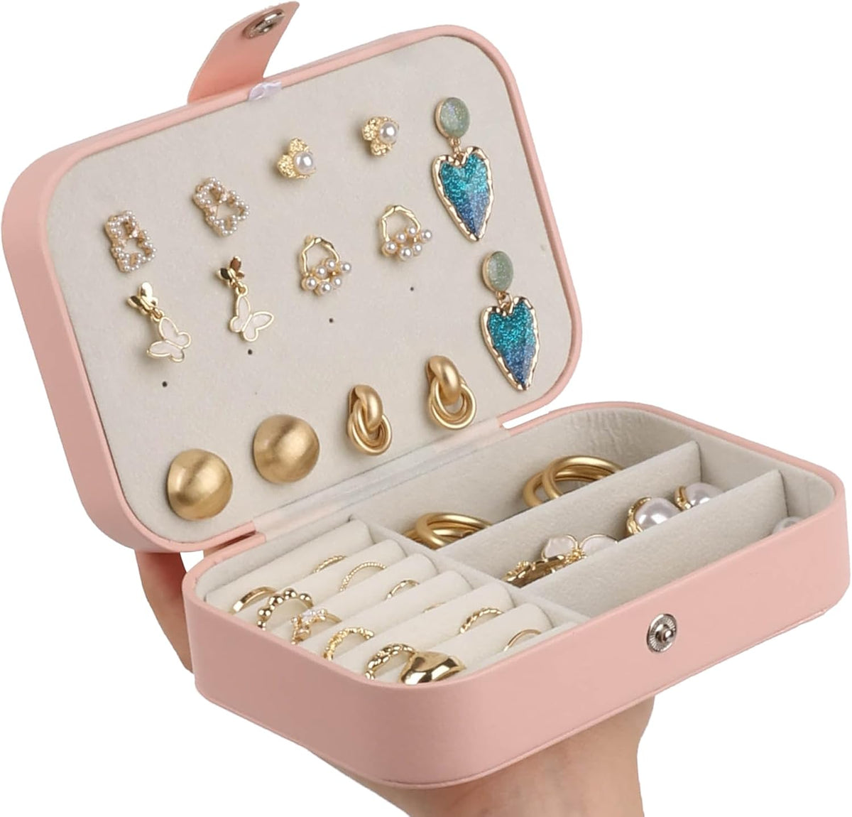 Travel Jewelry Case Box Organizer with Mirror, Jewelry Storage,Green,1 Pcs