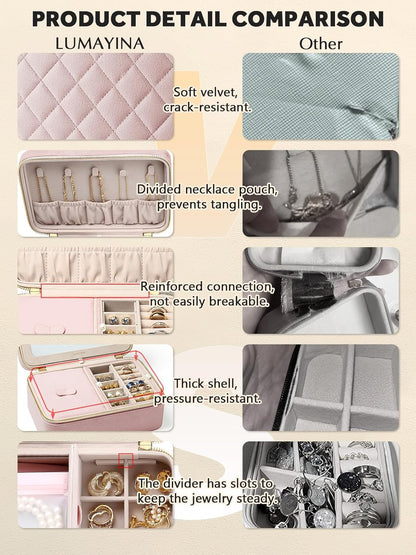 Velvet Travel Jewelry Box with Large Mirror, Double-Layer Jewelry Organizer Case for Women and Girls, Portable Storage Case with 6 Anti-Tarnish Bags Gift Ready for Her (Avocado Green)
