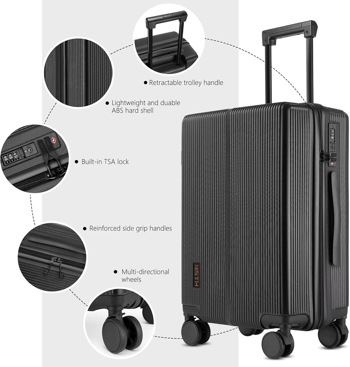 Hulsin Carry On Luggage with TSA Lock 22x14x9 Airline Approved for Women | Hardside Carry-on Suitcase with 360° Spinner Wheels, Lightweight Hard Shell 20 Inch Suitcase for Man,Airport,Business Travel