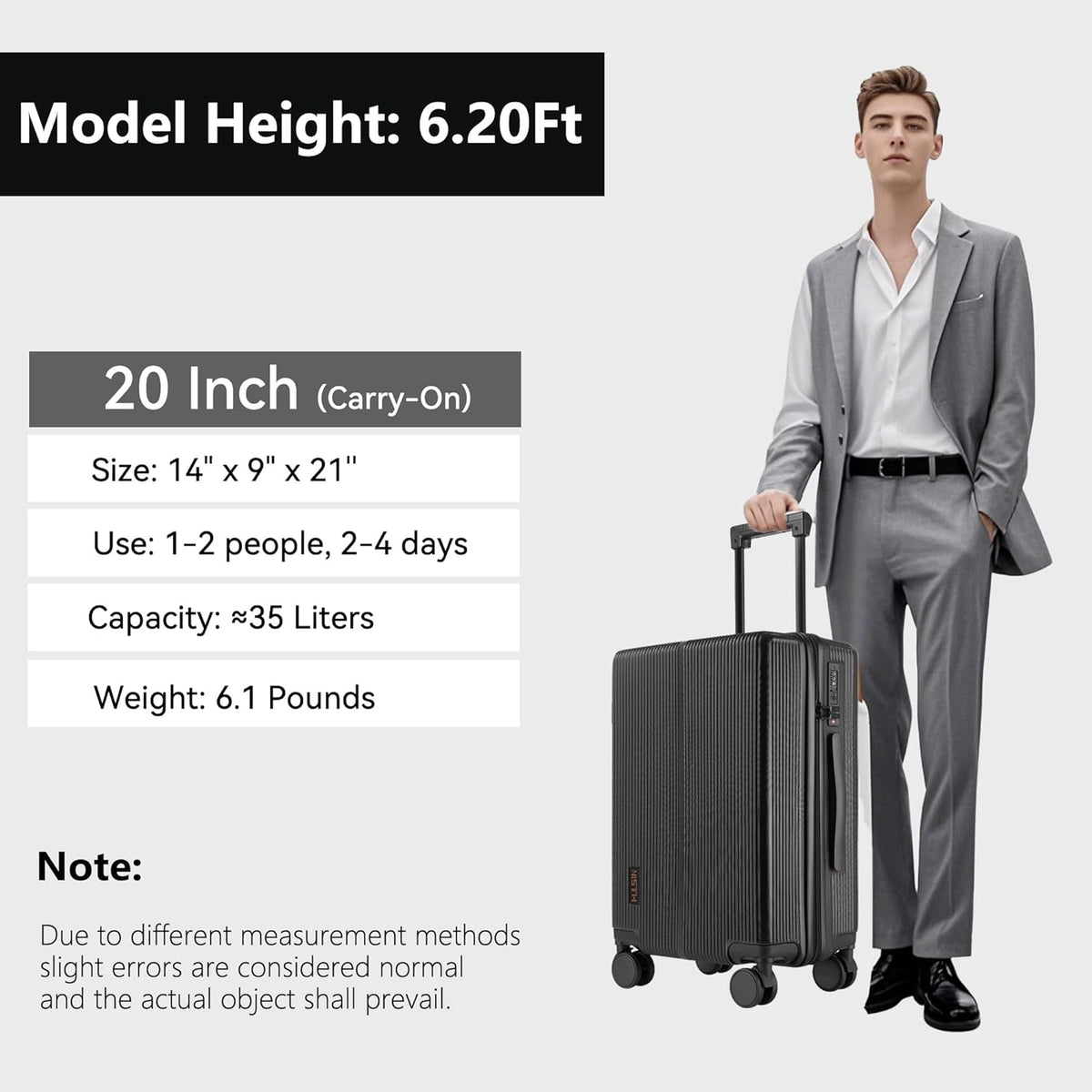 Hulsin Carry On Luggage with TSA Lock 22x14x9 Airline Approved for Women | Hardside Carry-on Suitcase with 360° Spinner Wheels, Lightweight Hard Shell 20 Inch Suitcase for Man,Airport,Business Travel