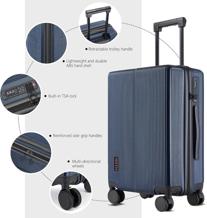 Hulsin Carry On Luggage with TSA Lock 22x14x9 Airline Approved for Women | Hardside Carry-on Suitcase with 360° Spinner Wheels, Lightweight Hard Shell 20 Inch Suitcase for Man,Airport,Business Travel