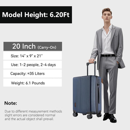 Hulsin Carry On Luggage with TSA Lock 22x14x9 Airline Approved for Women | Hardside Carry-on Suitcase with 360° Spinner Wheels, Lightweight Hard Shell 20 Inch Suitcase for Man,Airport,Business Travel