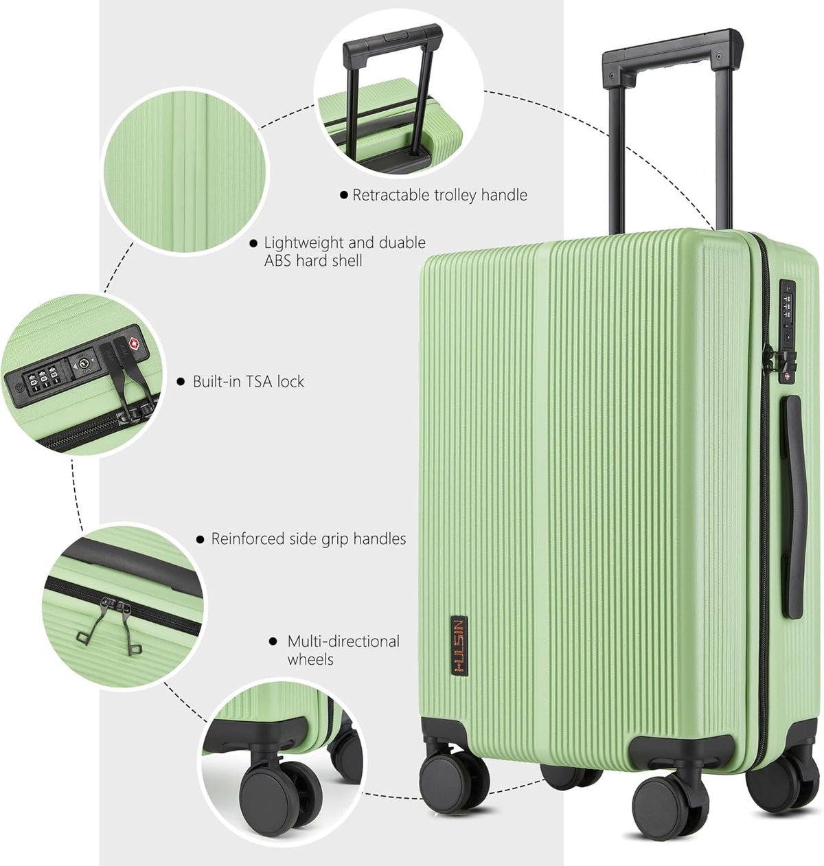 Hulsin Carry On Luggage with TSA Lock 22x14x9 Airline Approved for Women | Hardside Carry-on Suitcase with 360° Spinner Wheels, Lightweight Hard Shell 20 Inch Suitcase for Man,Airport,Business Travel
