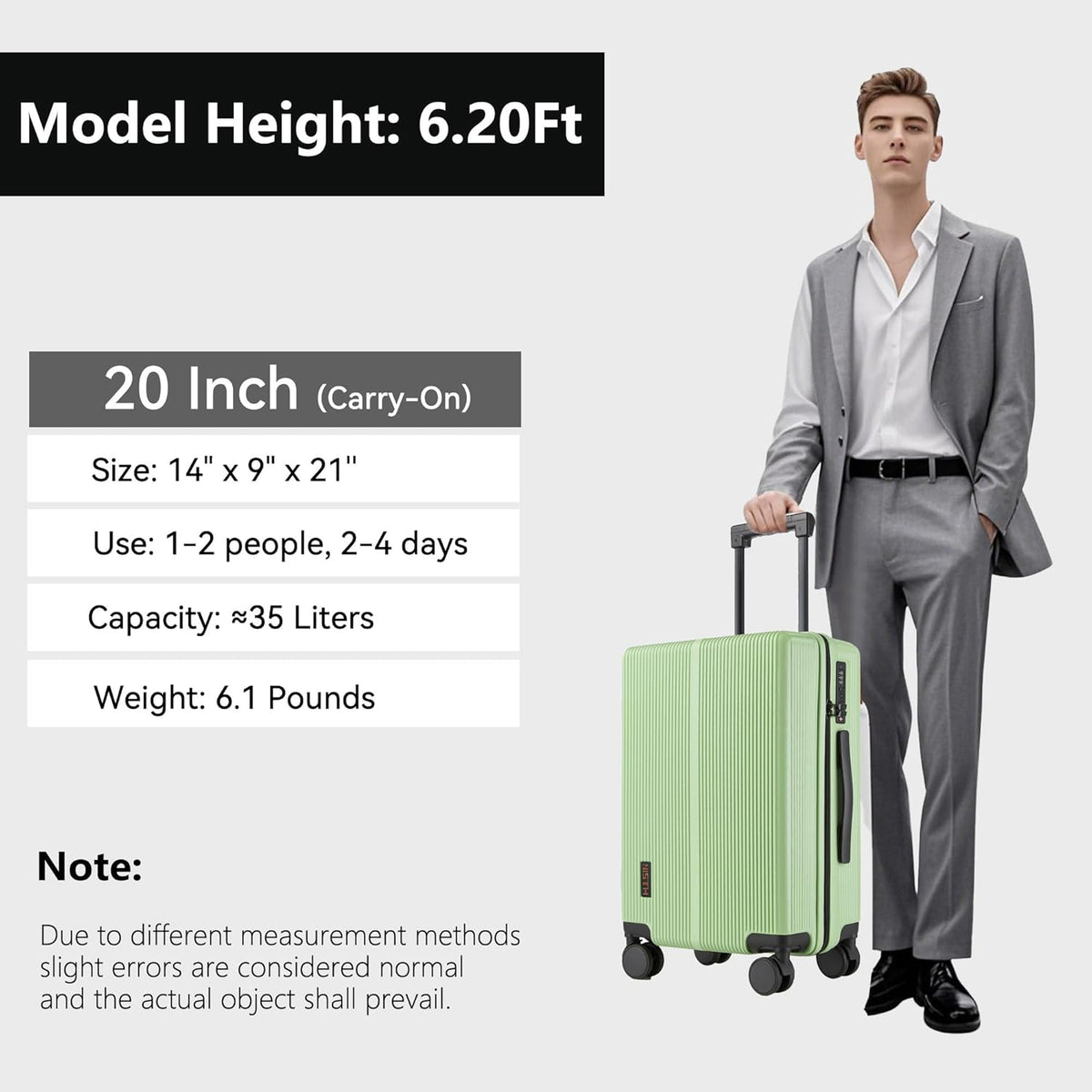 Hulsin Carry On Luggage with TSA Lock 22x14x9 Airline Approved for Women | Hardside Carry-on Suitcase with 360° Spinner Wheels, Lightweight Hard Shell 20 Inch Suitcase for Man,Airport,Business Travel