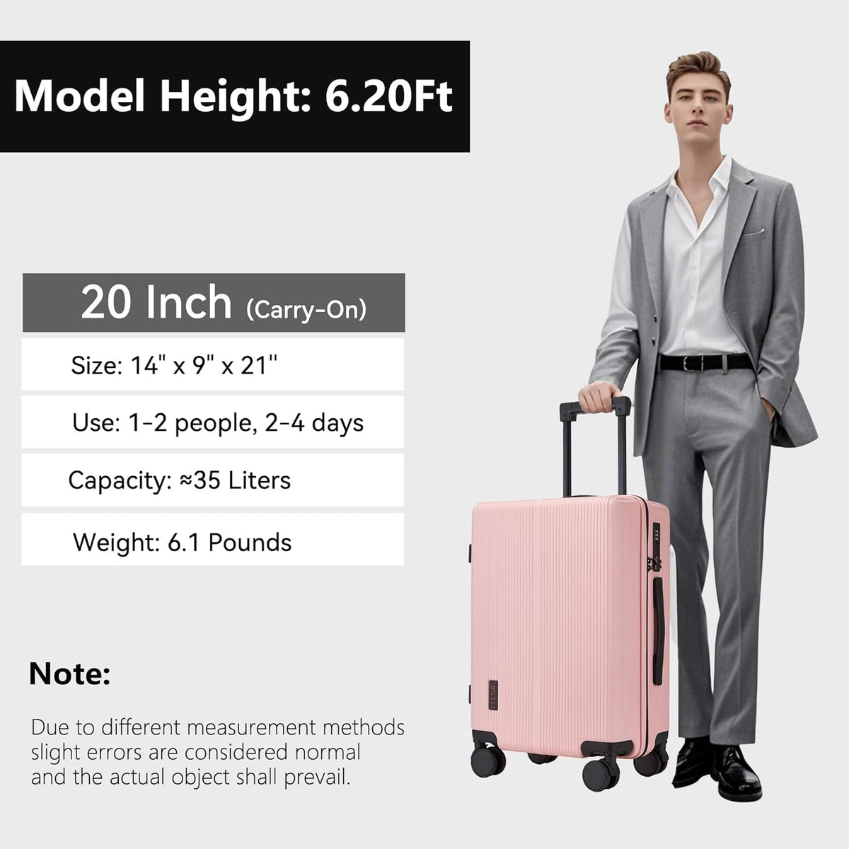 Hulsin Carry On Luggage with TSA Lock 22x14x9 Airline Approved for Women | Hardside Carry-on Suitcase with 360° Spinner Wheels, Lightweight Hard Shell 20 Inch Suitcase for Man,Airport,Business Travel