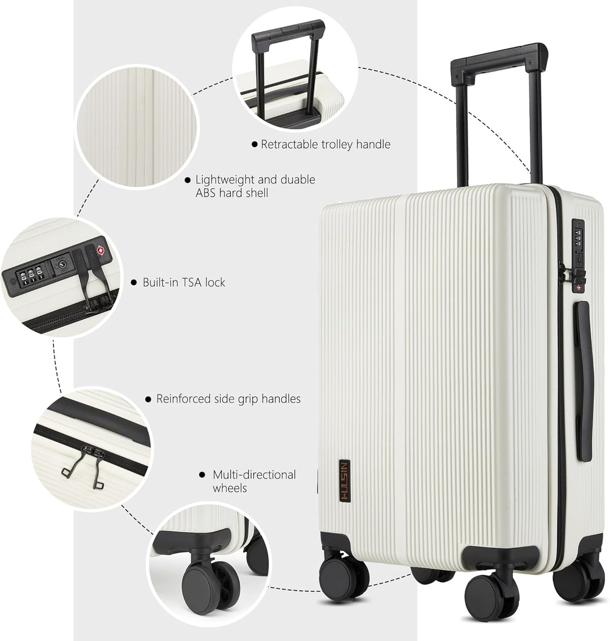 Hulsin Carry On Luggage with TSA Lock 22x14x9 Airline Approved for Women | Hardside Carry-on Suitcase with 360° Spinner Wheels, Lightweight Hard Shell 20 Inch Suitcase for Man,Airport,Business Travel