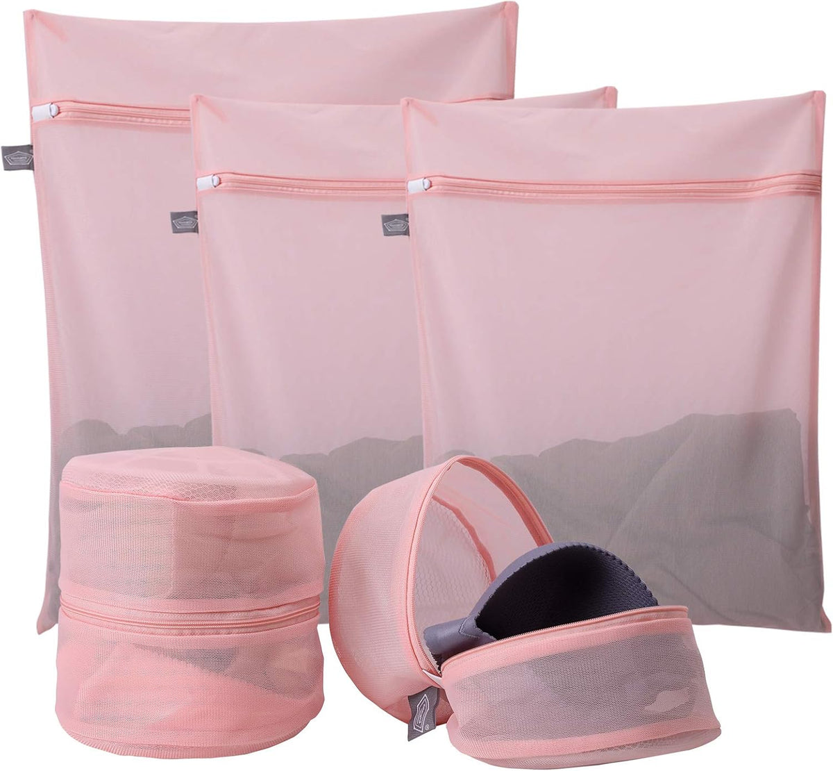 Laundry Bag Mesh Wash Bags, Washing Machine Wash Bag, Pink, 5 Pack | Zipper Closure, For Washing Machine & Dryer, For Delicates, Lingerie, Bra, Garments, Net Washer Sack Pouch