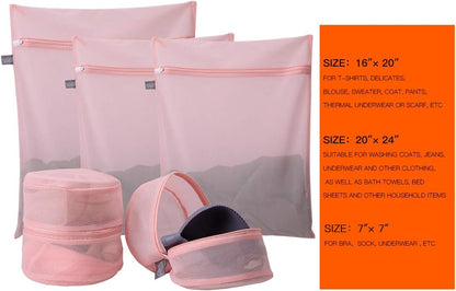 Laundry Bag Mesh Wash Bags, Washing Machine Wash Bag, Pink, 5 Pack | Zipper Closure, For Washing Machine & Dryer, For Delicates, Lingerie, Bra, Garments, Net Washer Sack Pouch