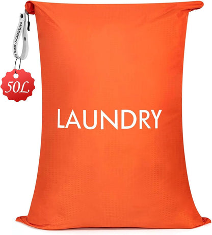 50L Travel Laundry Bag with Zipper, Heavy Duty & Odor-Proof Washable Nylon Sack for Dirty Clothes, Space-Saving Luggage Organizer & Dorm Room Essential for College Girls, Pink
