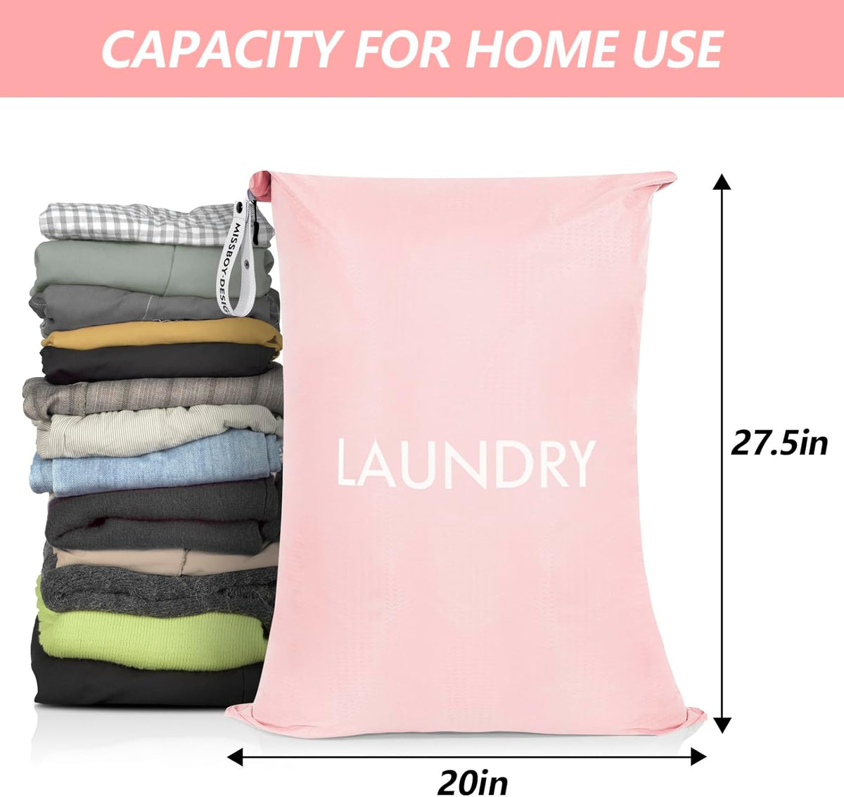 50L Travel Laundry Bag with Zipper, Heavy Duty & Odor-Proof Washable Nylon Sack for Dirty Clothes, Space-Saving Luggage Organizer & Dorm Room Essential for College Girls, Pink