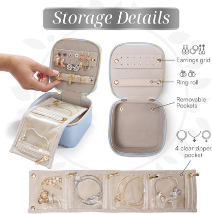 Travel Jewelry Case Organizer - Anti Tangle Storage Organizer - Leather Travel Jewelry Organizer - Portable Jewelry Travel Case - Jewelry Box - Jewelry Travel Case For Women (Soft Pink)