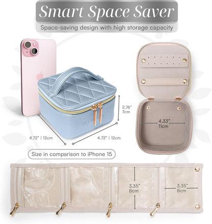Travel Jewelry Case Organizer - Anti Tangle Storage Organizer - Leather Travel Jewelry Organizer - Portable Jewelry Travel Case - Jewelry Box - Jewelry Travel Case For Women (Soft Pink)