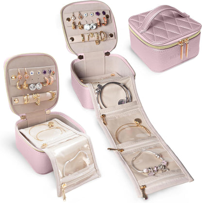 Travel Jewelry Case Organizer - Anti Tangle Storage Organizer - Leather Travel Jewelry Organizer - Portable Jewelry Travel Case - Jewelry Box - Jewelry Travel Case For Women (Soft Pink)