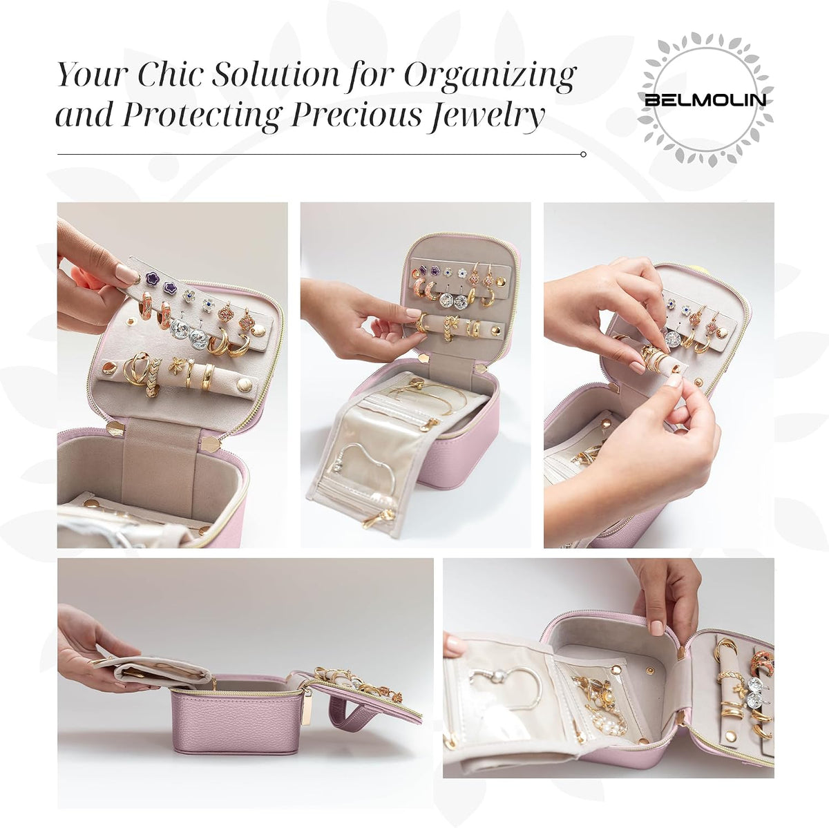 Travel Jewelry Case Organizer - Anti Tangle Storage Organizer - Leather Travel Jewelry Organizer - Portable Jewelry Travel Case - Jewelry Box - Jewelry Travel Case For Women (Soft Pink)
