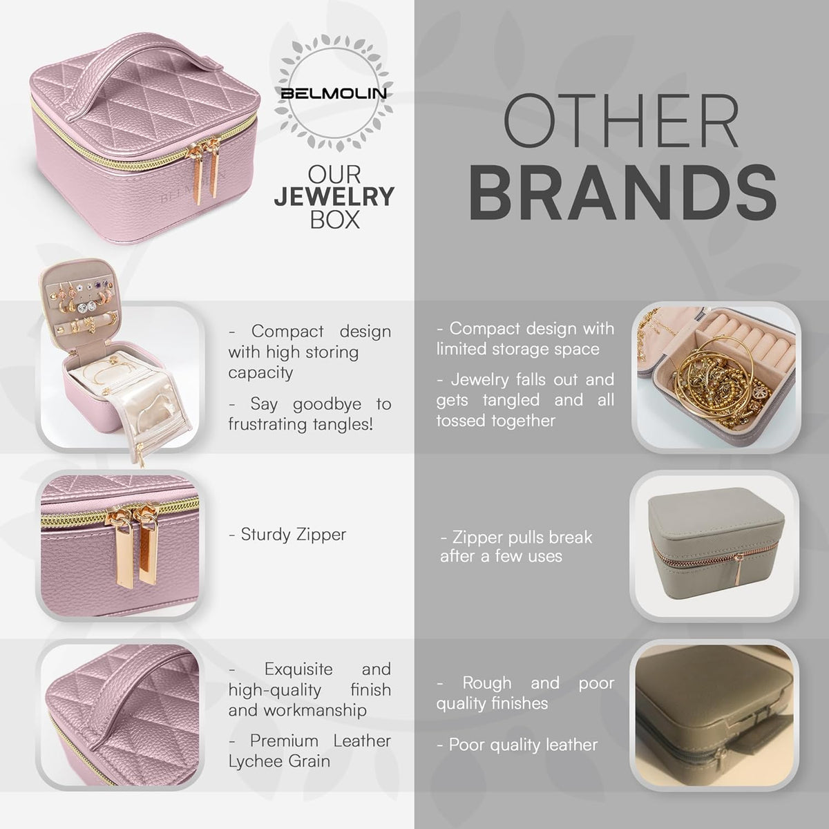 Travel Jewelry Case Organizer - Anti Tangle Storage Organizer - Leather Travel Jewelry Organizer - Portable Jewelry Travel Case - Jewelry Box - Jewelry Travel Case For Women (Soft Pink)